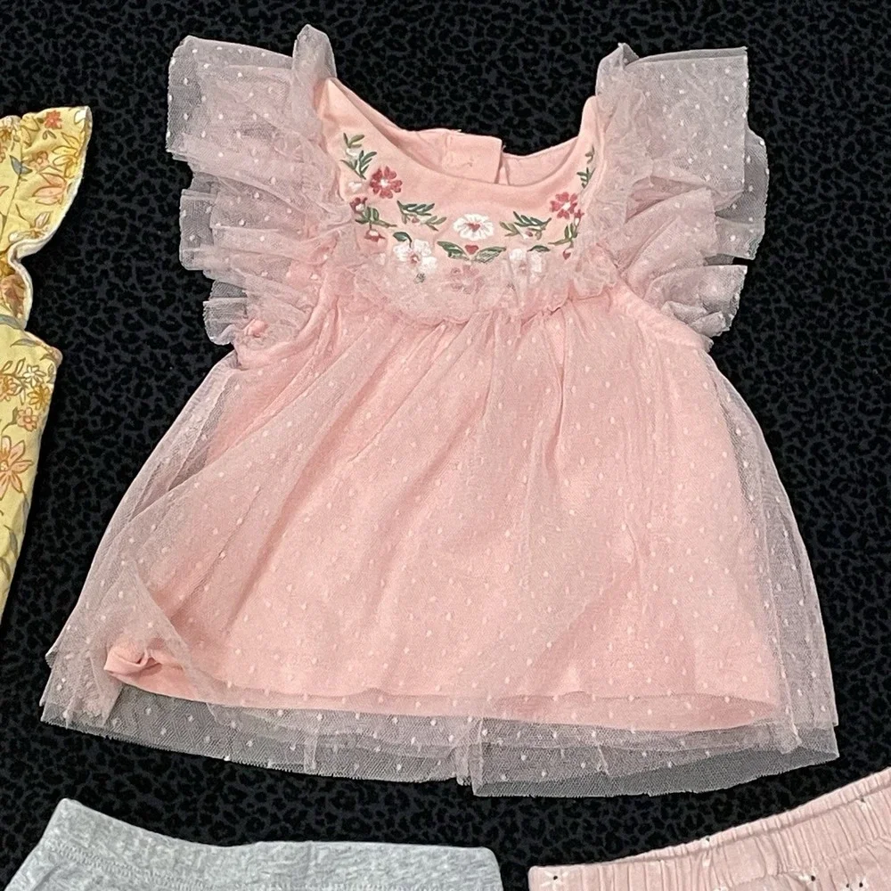 Girls Summer Outfit Baby 6-9M Toddler Lot Of 4 Bundle Floral Romper Pants Set